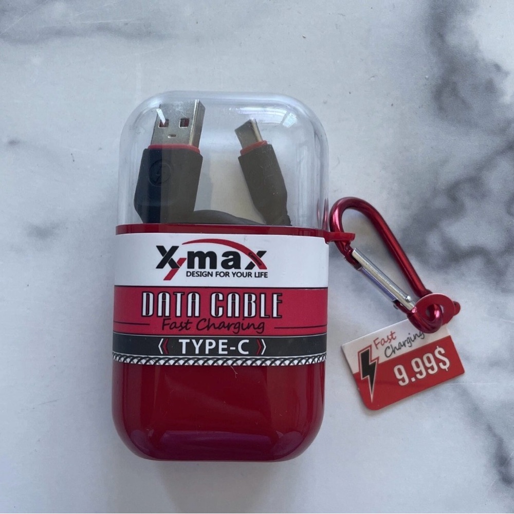 X-Max USB-C Fast Charging Cable Travel Case Keychain New